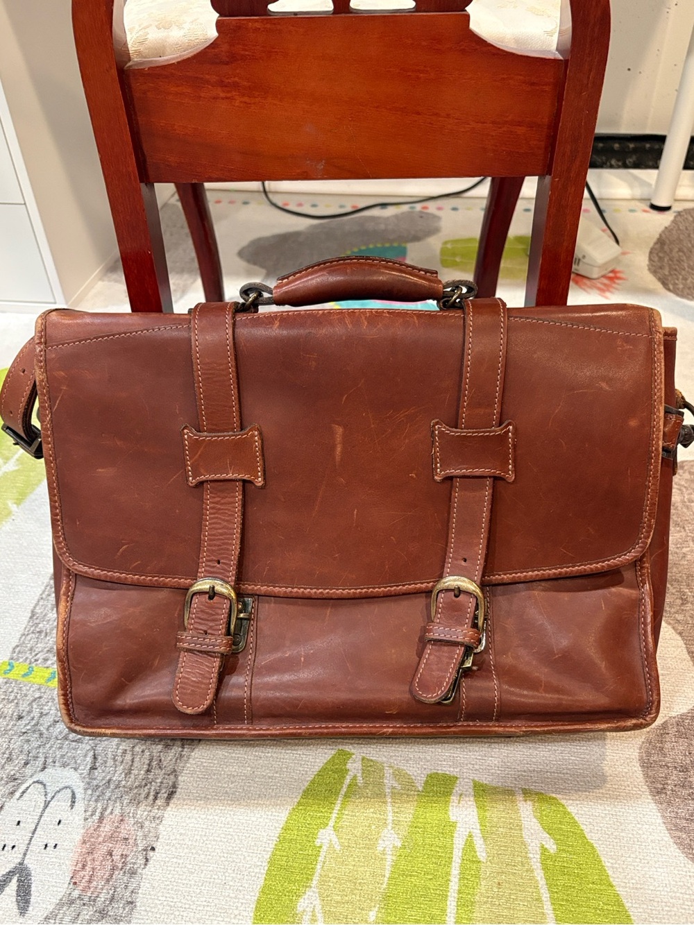 Brown Leather Briefcase Messenger Bag - Classic Men's Work Bag